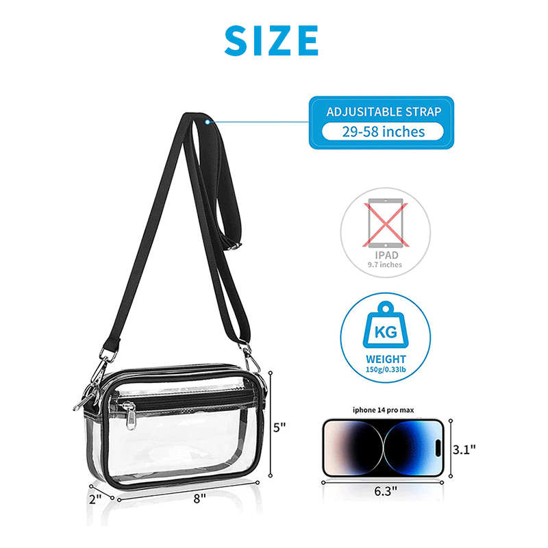 Clear Stadium-Approved Crossbody Bags 8"x2"x5"
