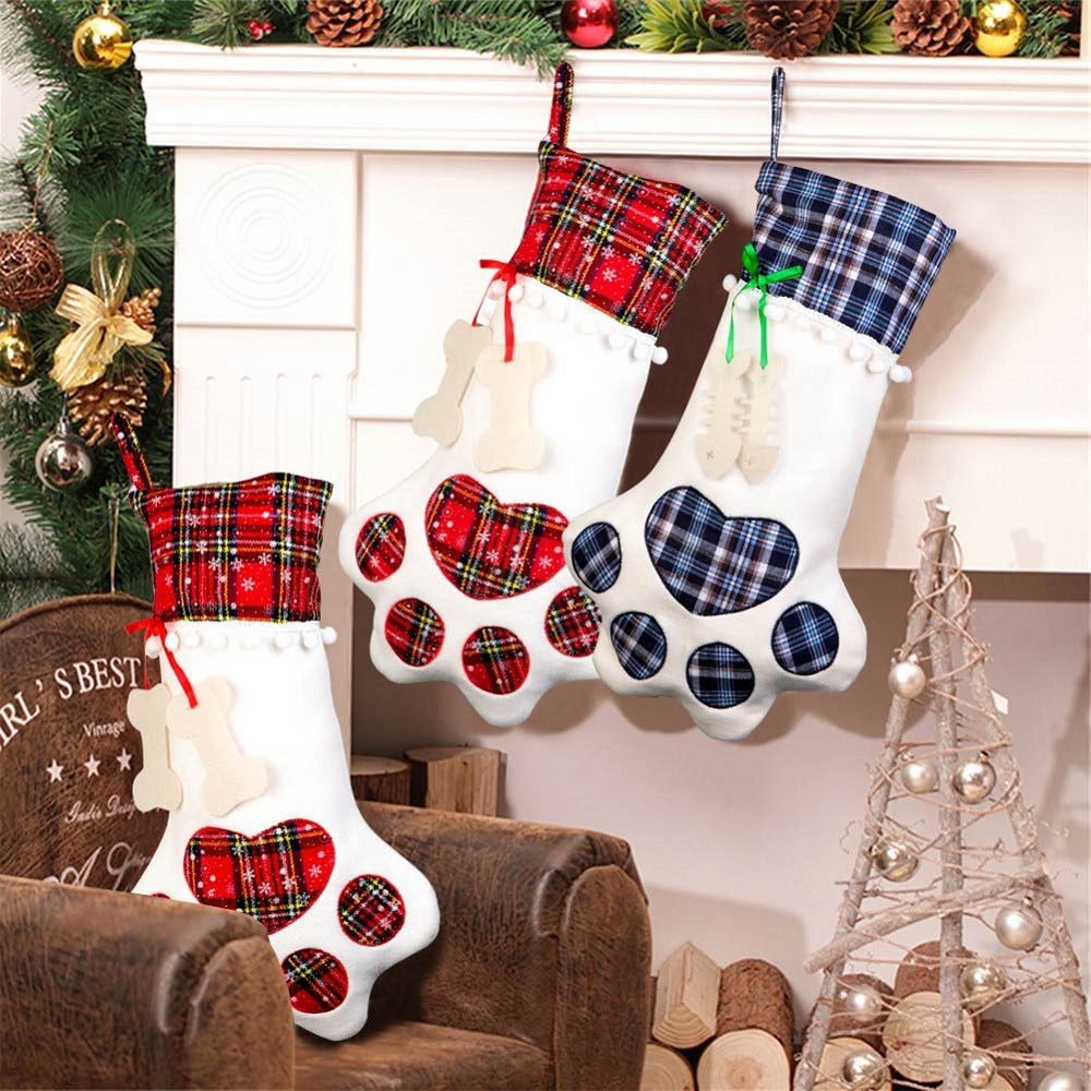 Christmas Knitted Dog Paw Sock Gift Bag